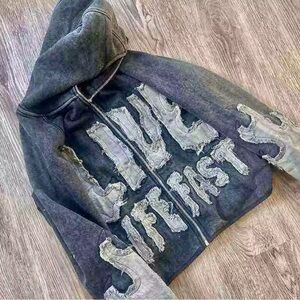 Denim Jacket with Bold Text Design